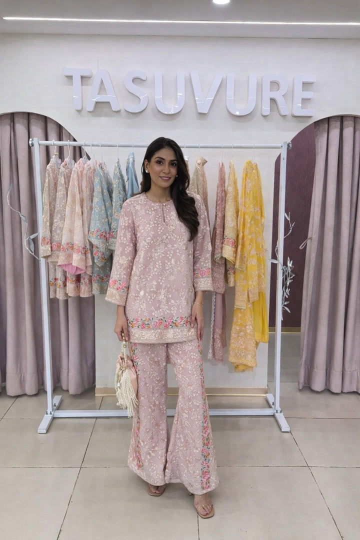 Reyna Gara Rose Dust Kurta with Slit Pant - Pink