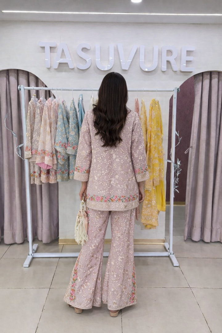 Reyna Gara Rose Dust Kurta with Slit Pant - Pink