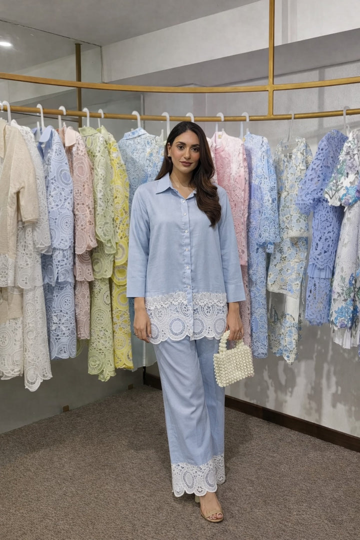 Cameron Cotton Lace Me Up Set - Blue White