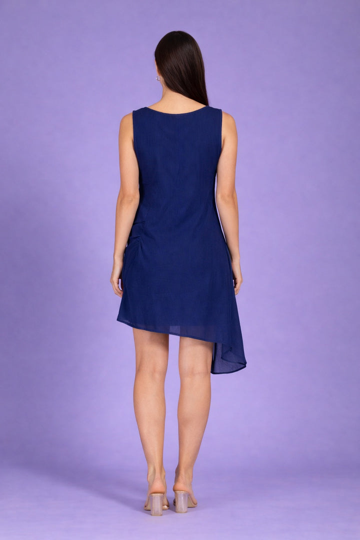 COTTON LILIEN DRESS- BLUE