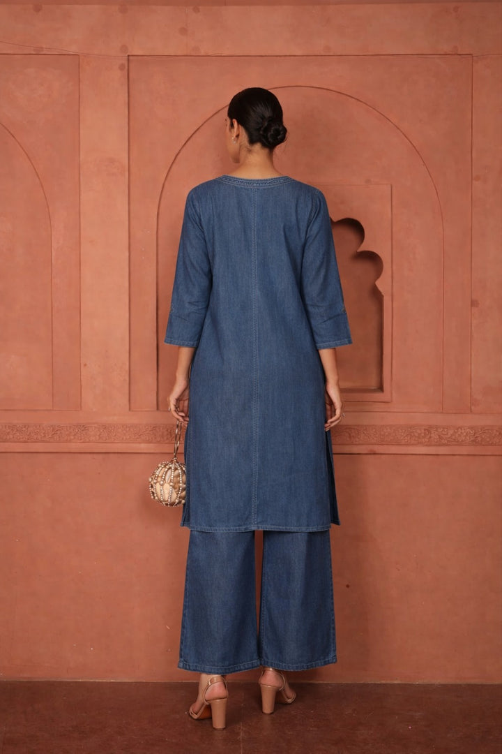 ASSORTED THREAD DENIM TUNIC- BLUE