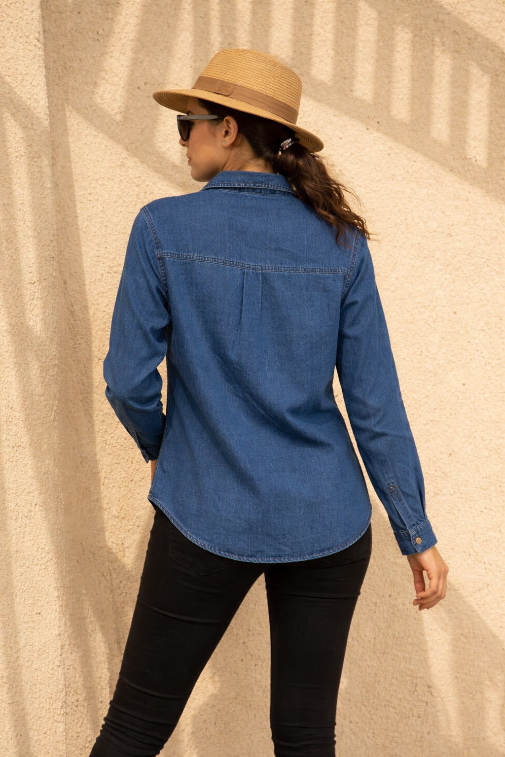 DARYL DENIM BEJEWELLED SHIRT- BLUE