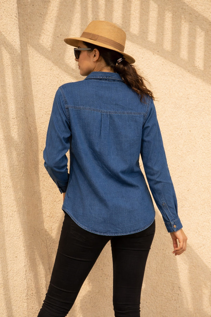 DARYL DENIM BEJEWELLED SHIRT- BLUE