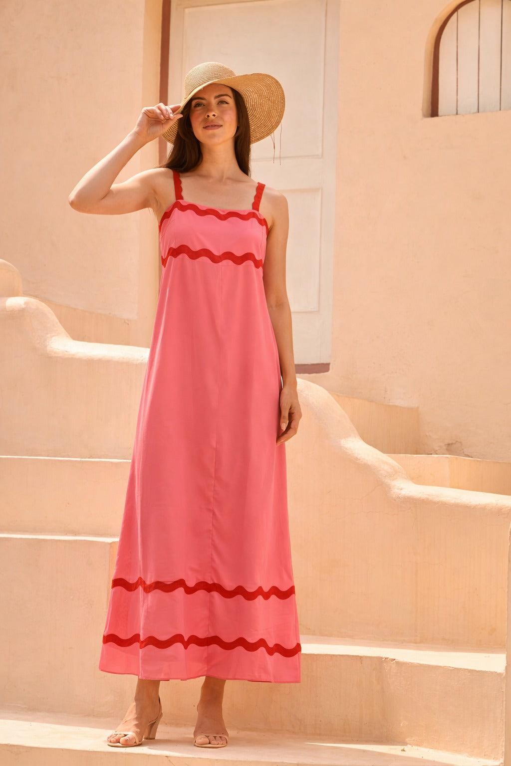 AMALFI TIDE MIDI DRESS- PINK RED