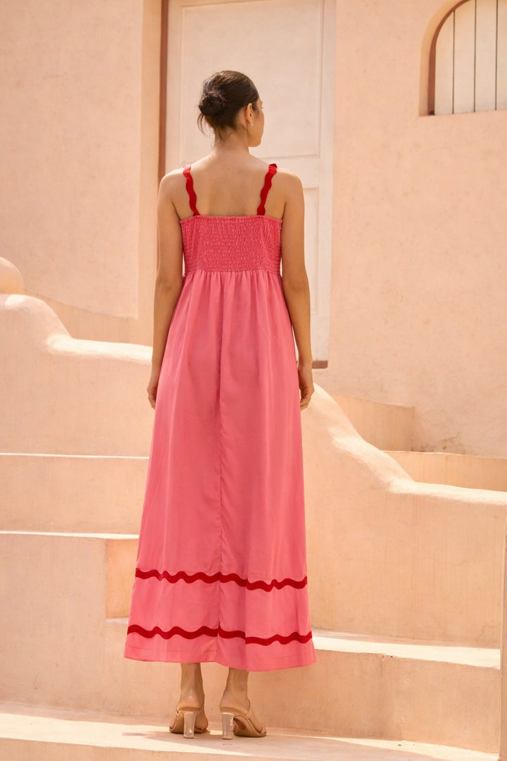AMALFI TIDE MIDI DRESS- PINK RED