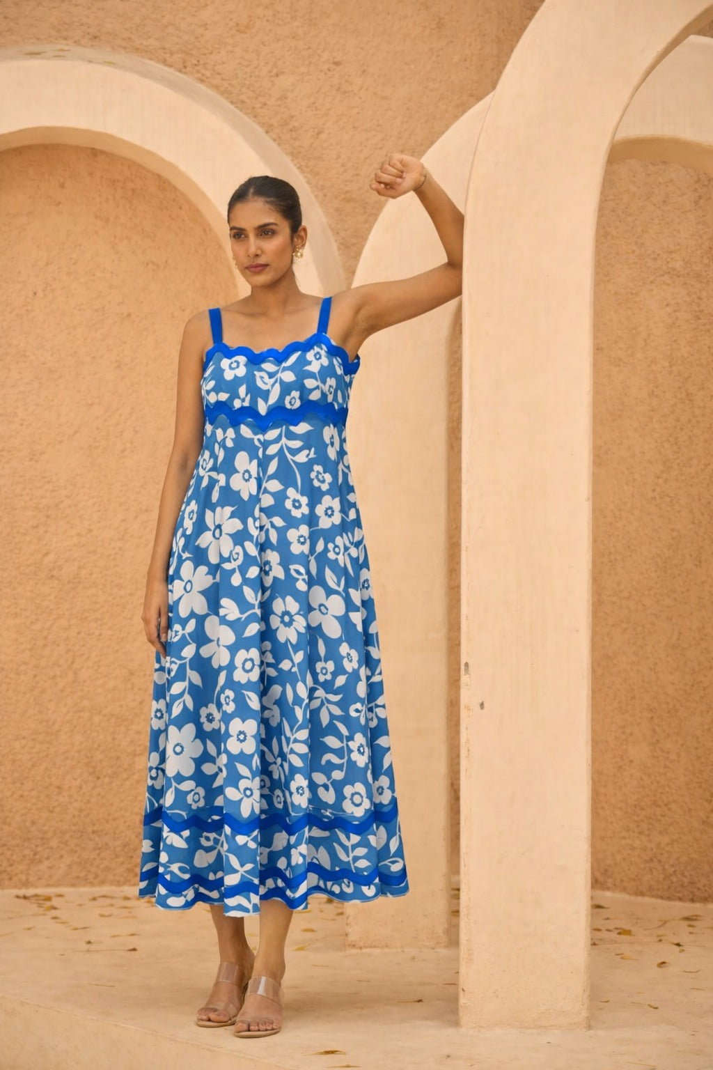 AMALFI TIDE MIDI DRESS- BLUE FLORAL