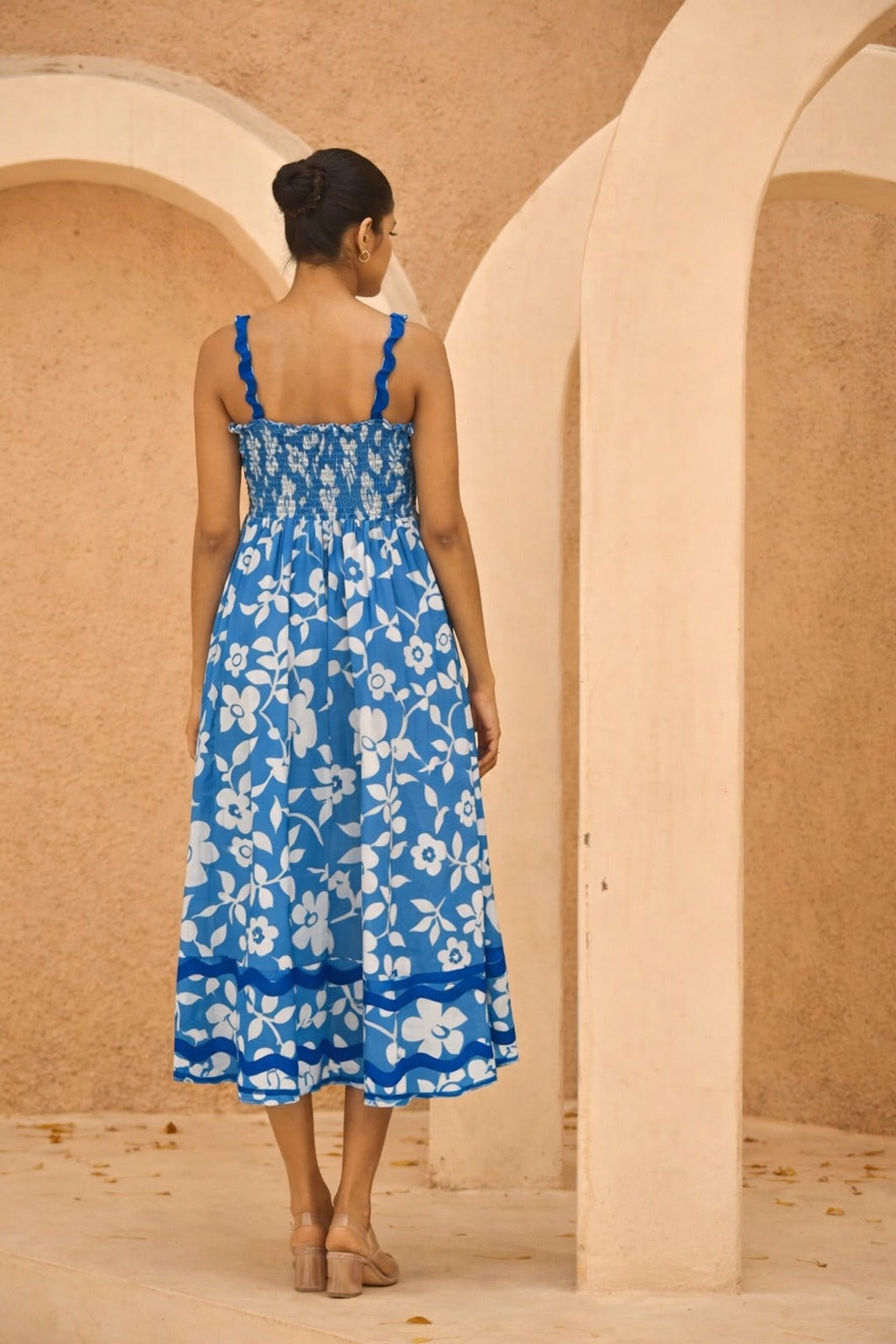 AMALFI TIDE MIDI DRESS- BLUE FLORAL