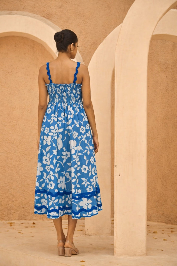 AMALFI TIDE MIDI DRESS- BLUE FLORAL