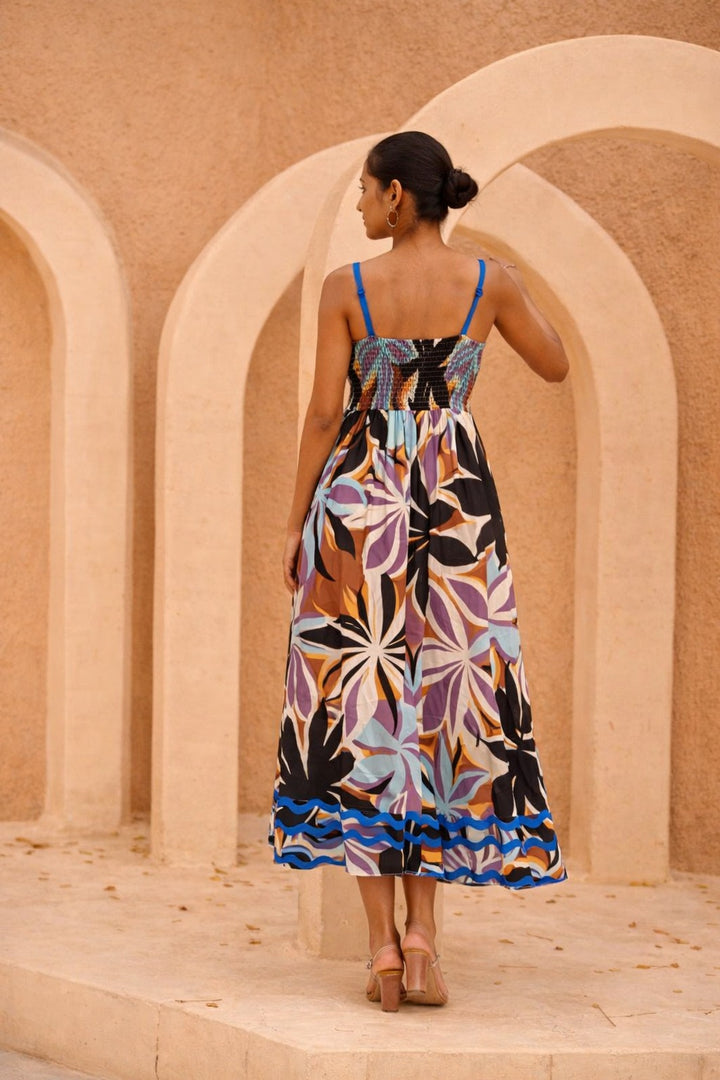 AMALFI TIDE MIDI DRESS- PURPLE FLORAL