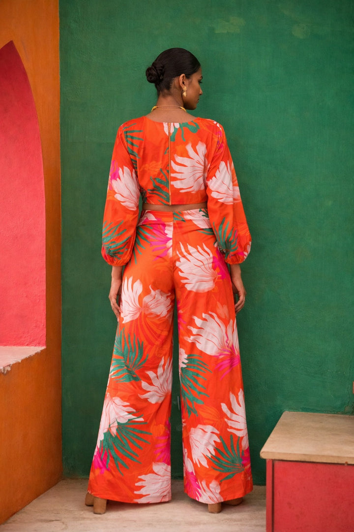 SOLEIL BLOOM CROP TOP WITH FALRED PANTS- RED