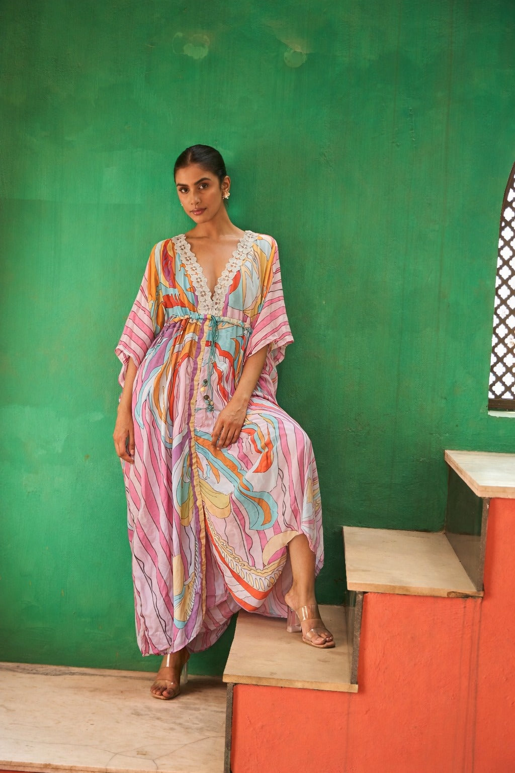 CORSICA CINCHED KAFTAN-PEACH