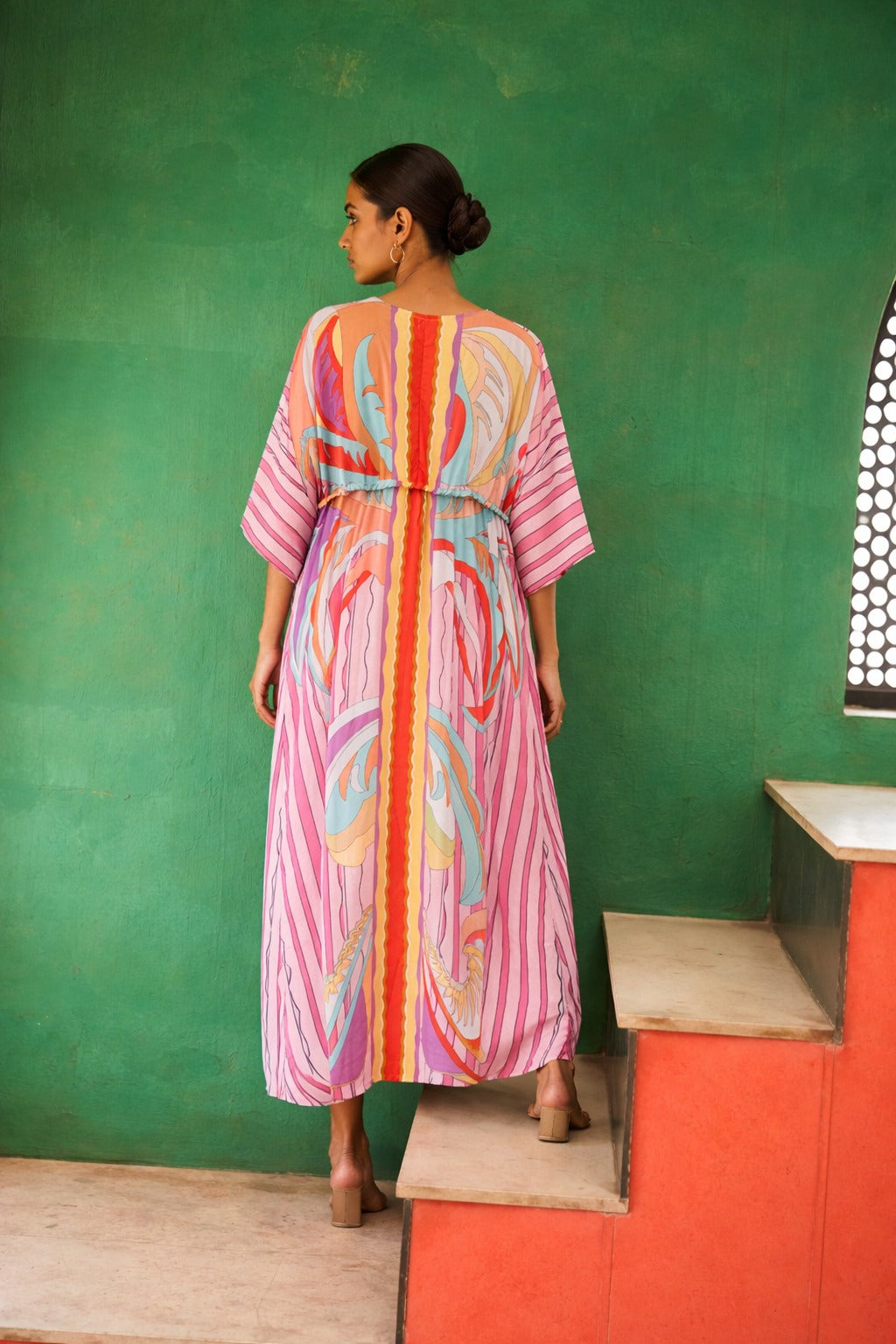 CORSICA CINCHED KAFTAN-PEACH