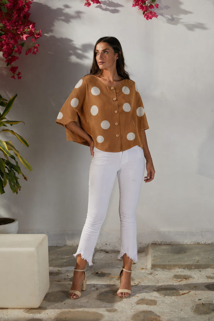 PHEOBE POLKA DOT PRINTED TOP-YELLOW