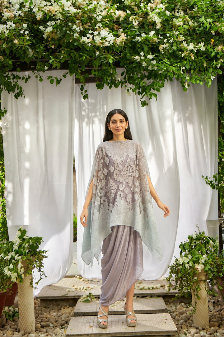 Slip Easy with Organza Cape - Sky Blue and Grey