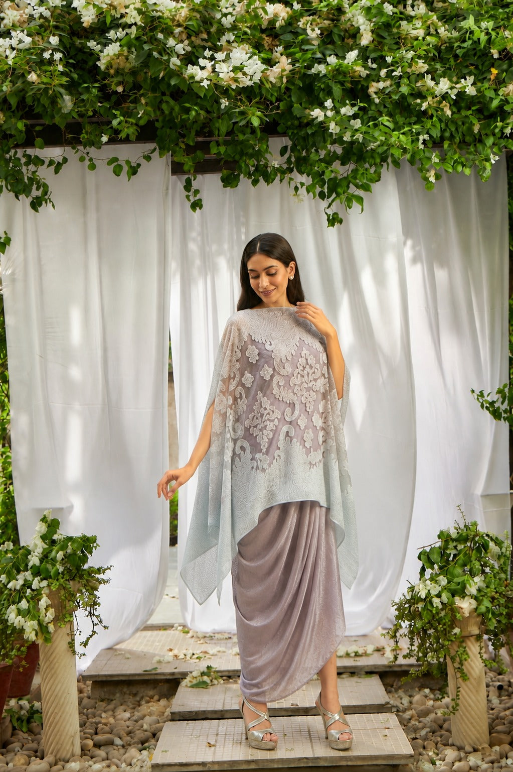 Slip Easy with Organza Cape - Sky Blue and Grey