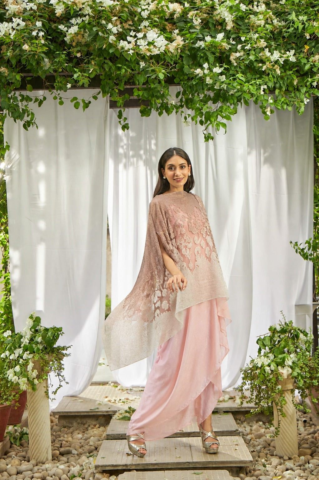 Slip Easy with Organza Cape - Pink and Beige