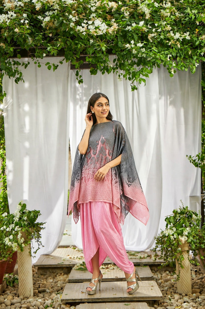Slip Easy Dress with Organza Cape - Pink and Grey