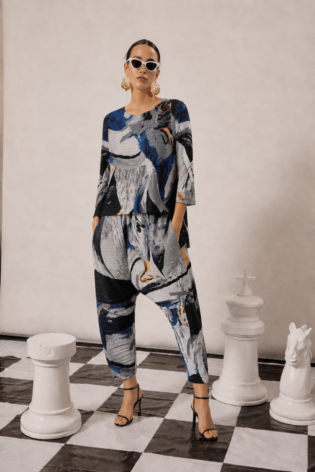 Stria Stripe Co-ord With Boho Pant - Azure