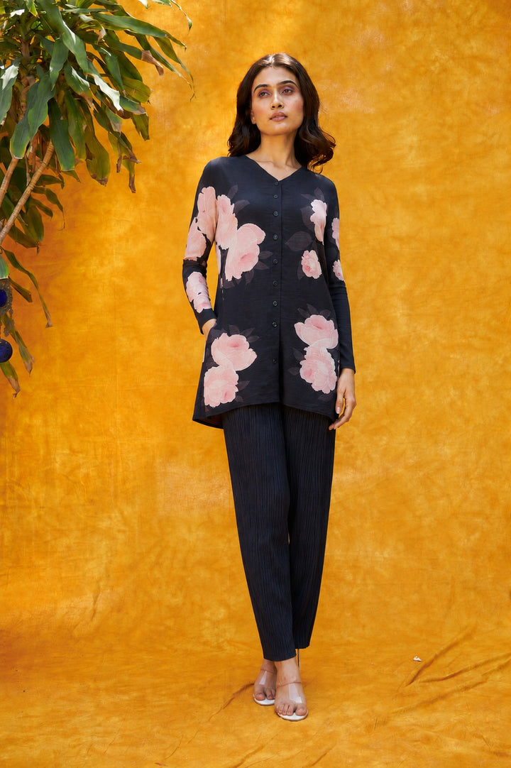 FABLE ROSE BUTTON UP TUNIC SET- BLACK