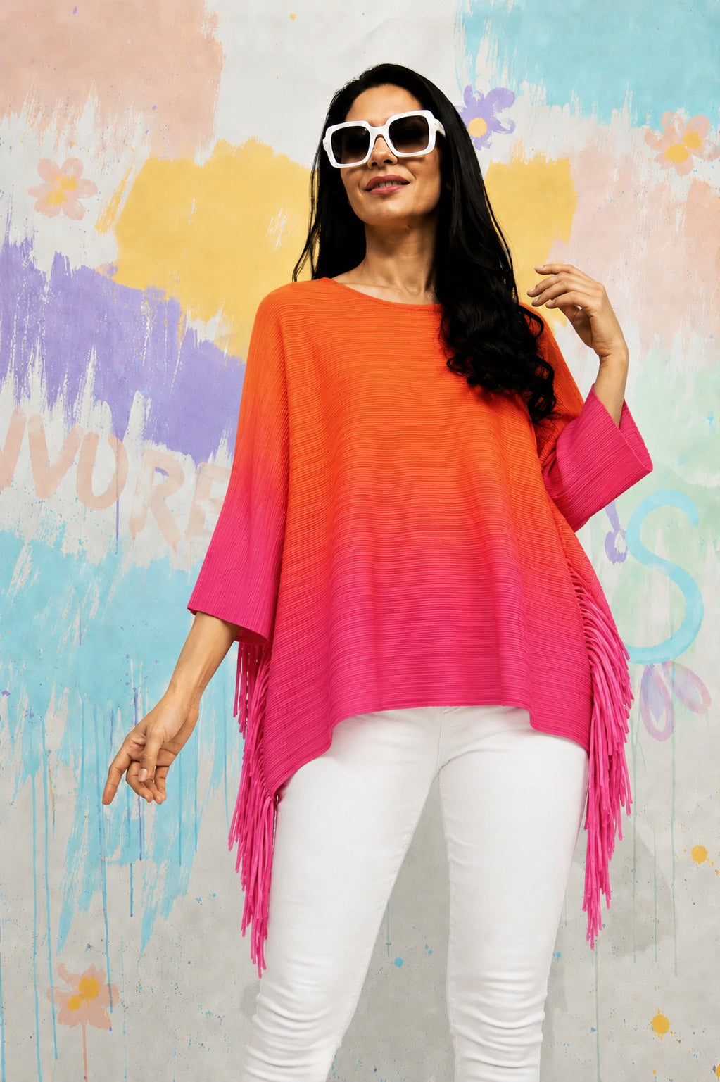 Chic Fringe Ombre Top - Rose