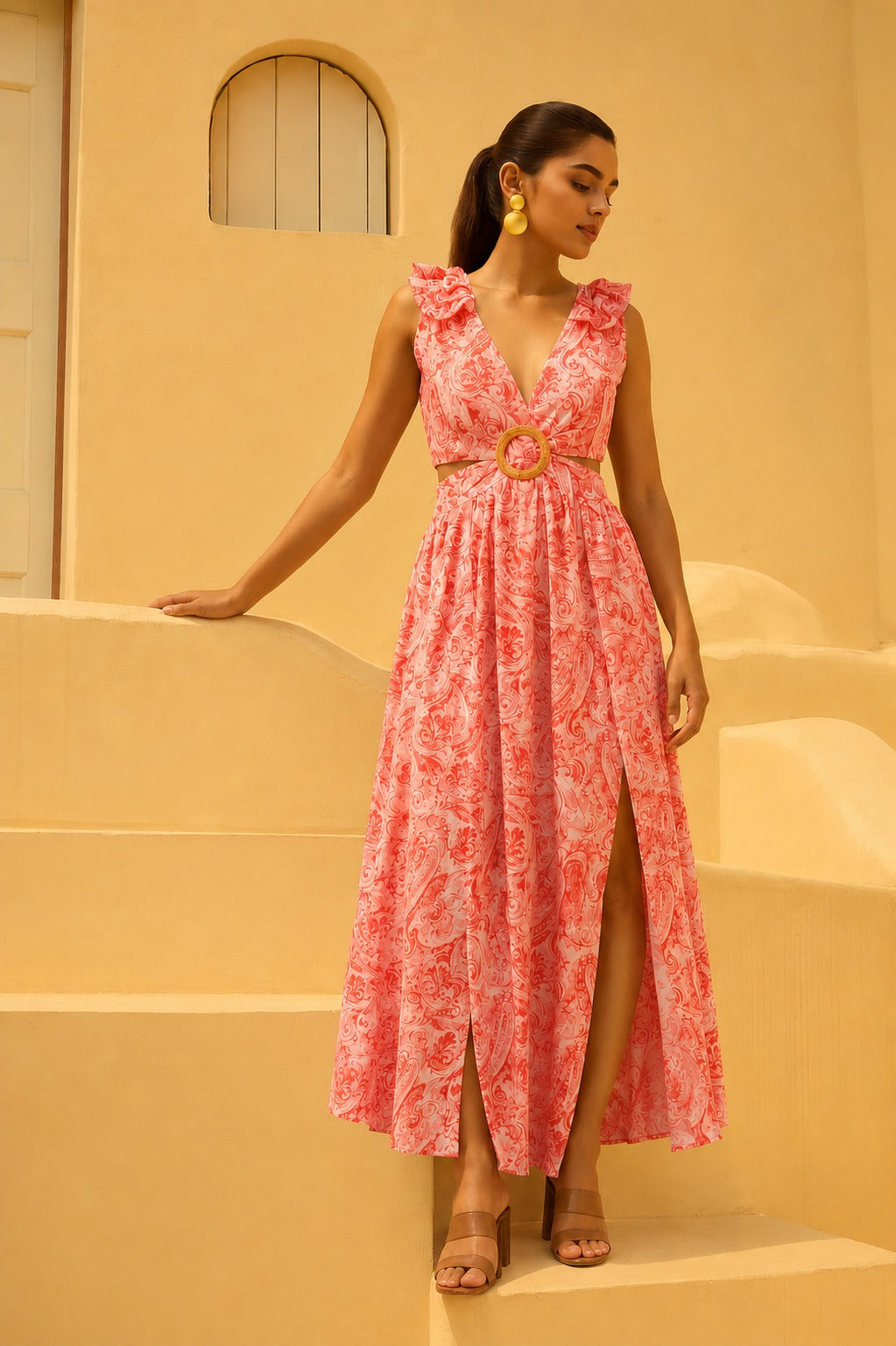 CAPRI CASCADE CUT OUT DRESS- ORANGE