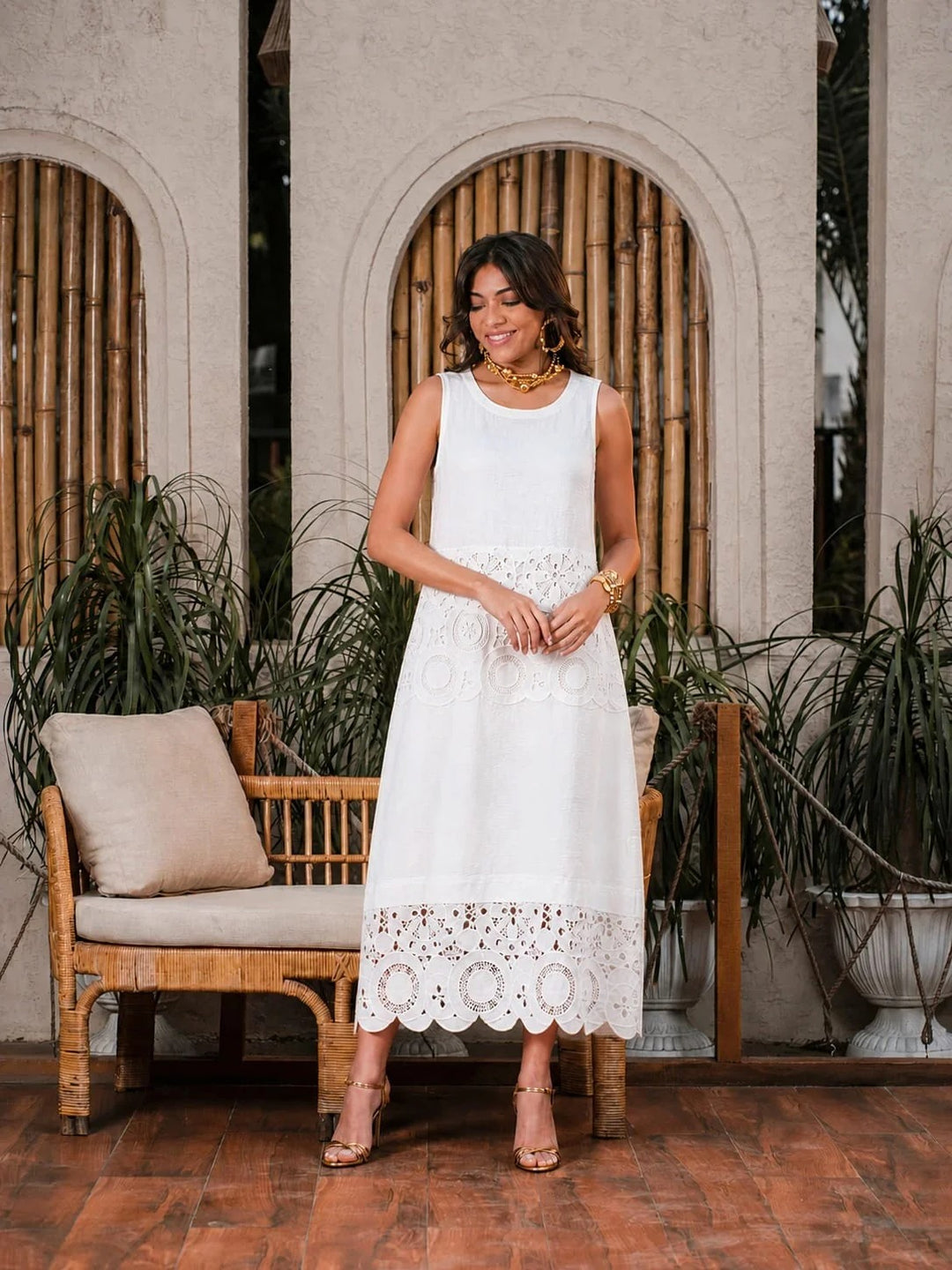Cameron Cutwork Straight Dress - White