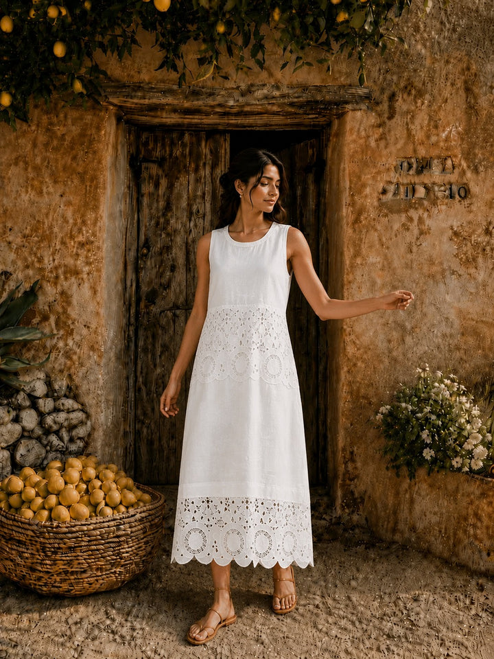 Cameron Cutwork Straight Dress - White