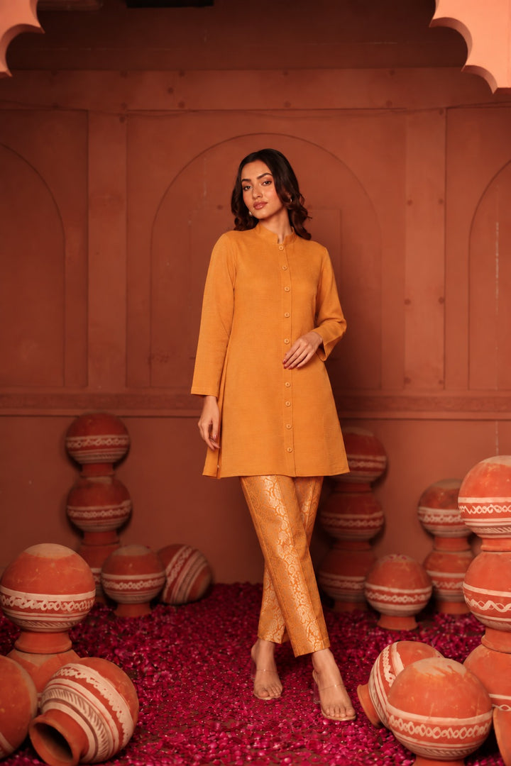 BANDGALA PLEATED TUNIC -YELLOW