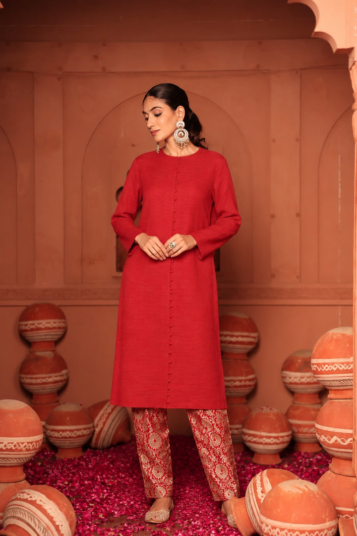 BANDGALA PLEATED TUNIC -RED