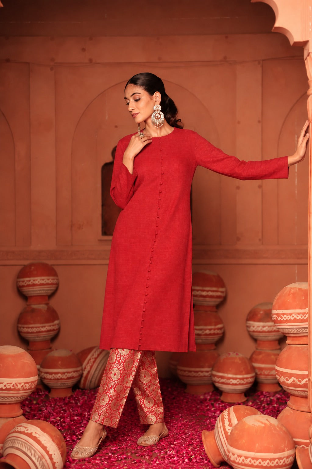 BANDGALA PLEATED TUNIC -RED