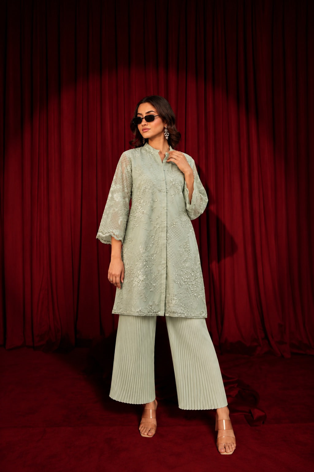 Fragrant Floral Tunic Set - Pistachio