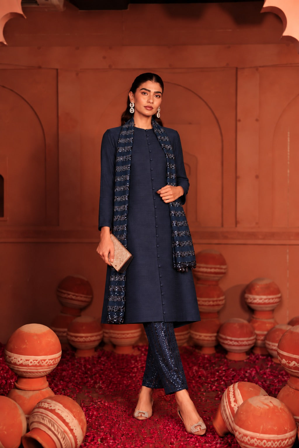 Tunic Set with Seq Pant and Seq Scarf - Blue