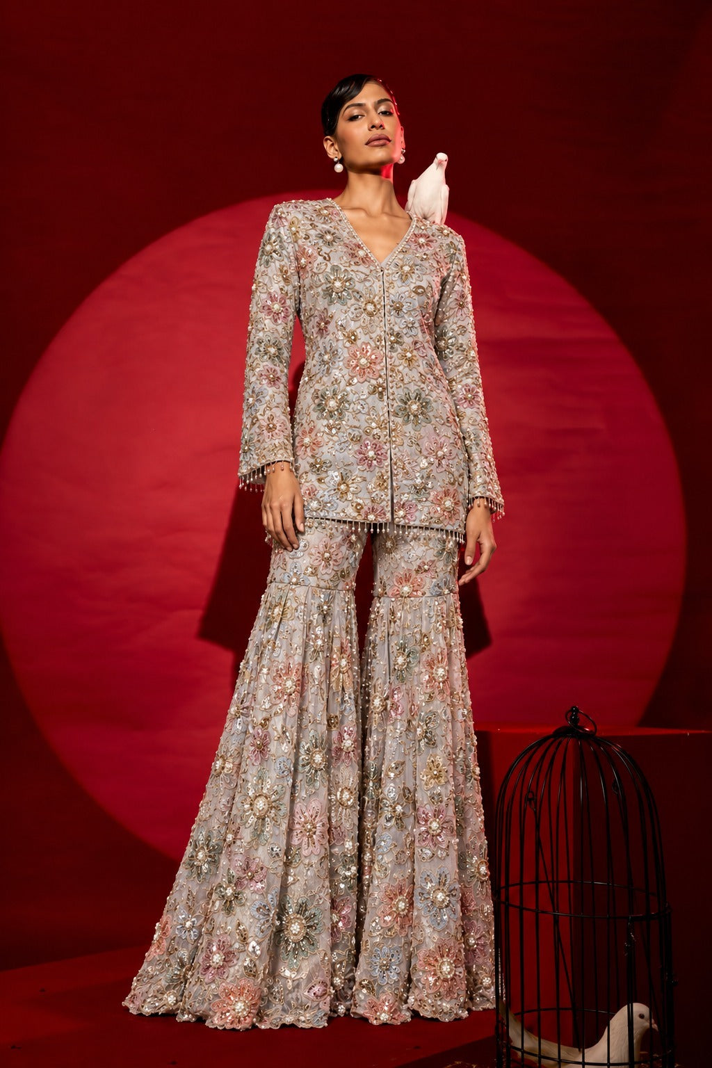 INAAYA FLORAL LUXURY SHARARA SET-PASTEL BLUE