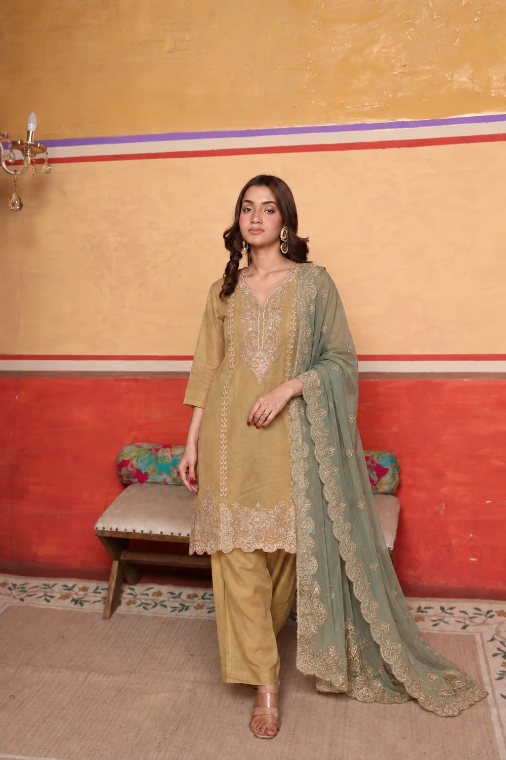 ZAINAT ZARDOSI SET- GREEN