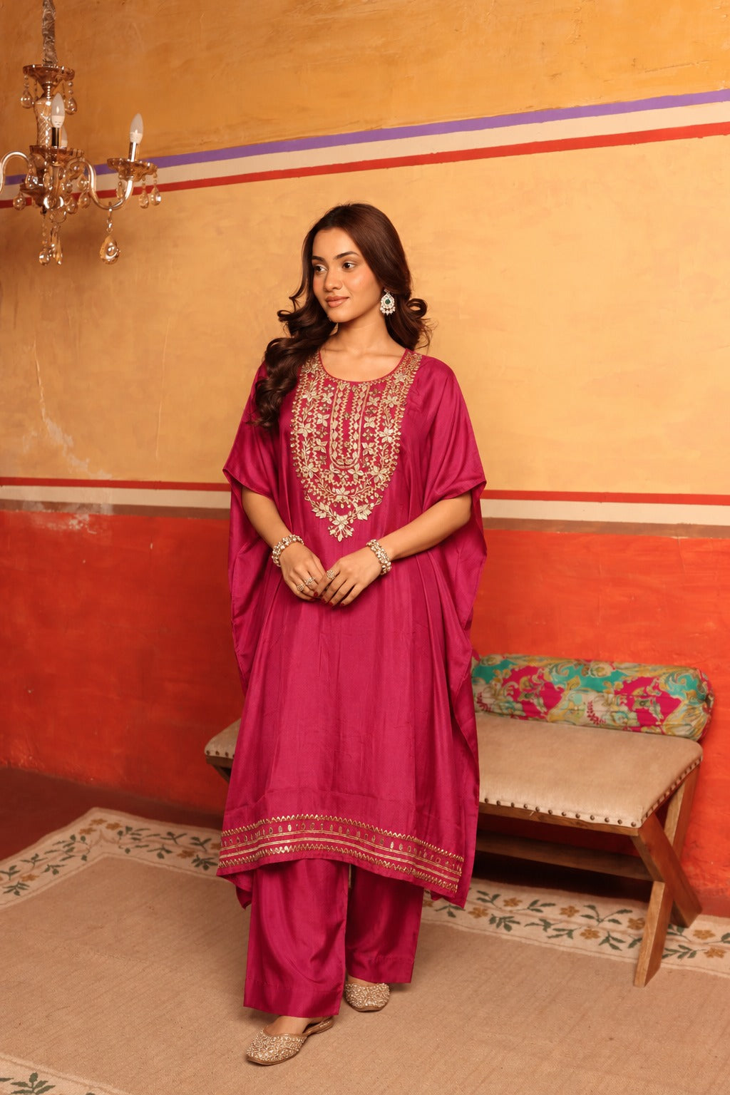 KAFTAN TUNIC WITH PANT- MAGENTA