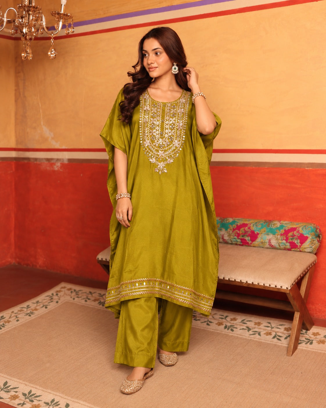 KAFTAN TUNIC WITH PANT- GREEN