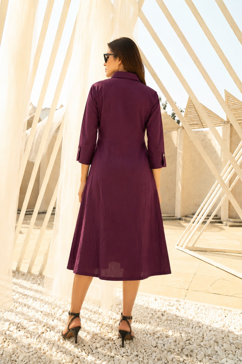 Cameron Cotton Patchwork Dress - Maroon