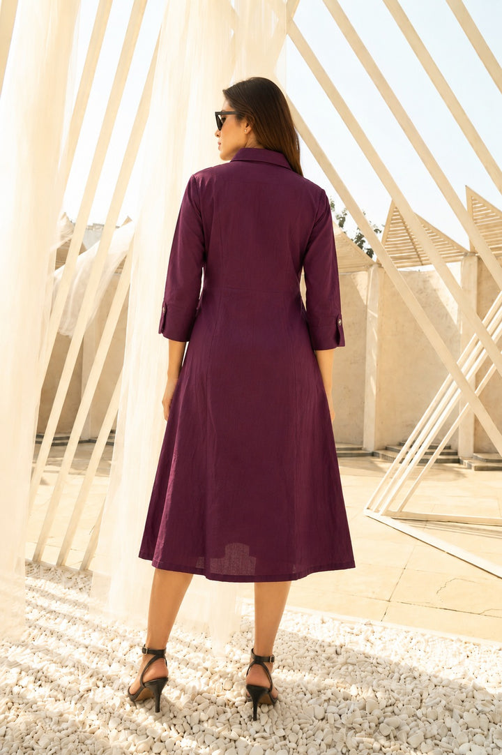 Cameron Cotton Patchwork Dress - Maroon