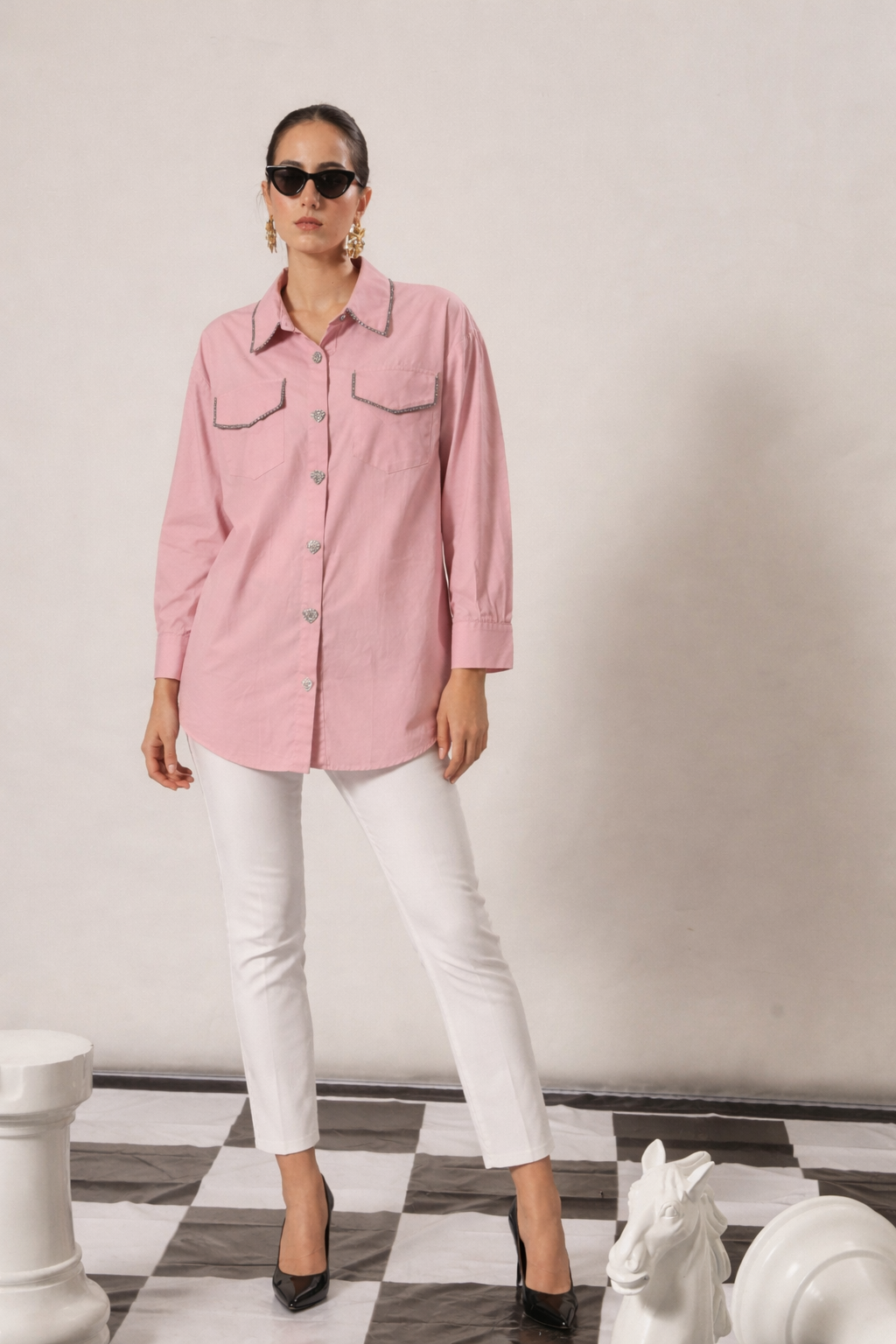 PATRICIA  SWAROVSKI HEART ME UP SHIRT- PINK