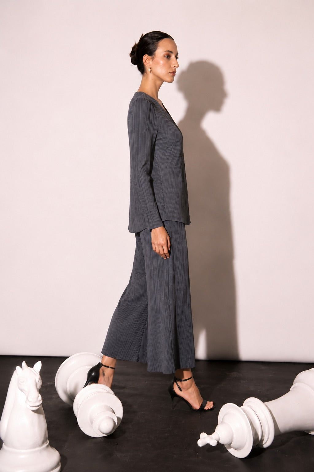 PLEATED CO-ORD SET - GREY