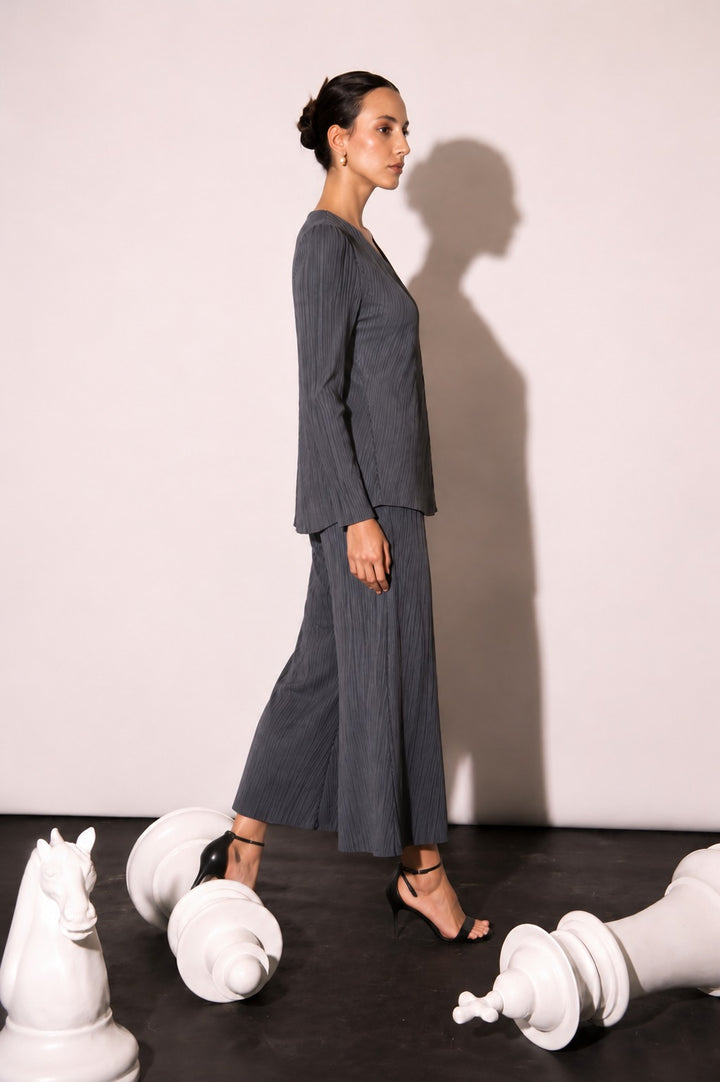 PLEATED CO-ORD SET - GREY
