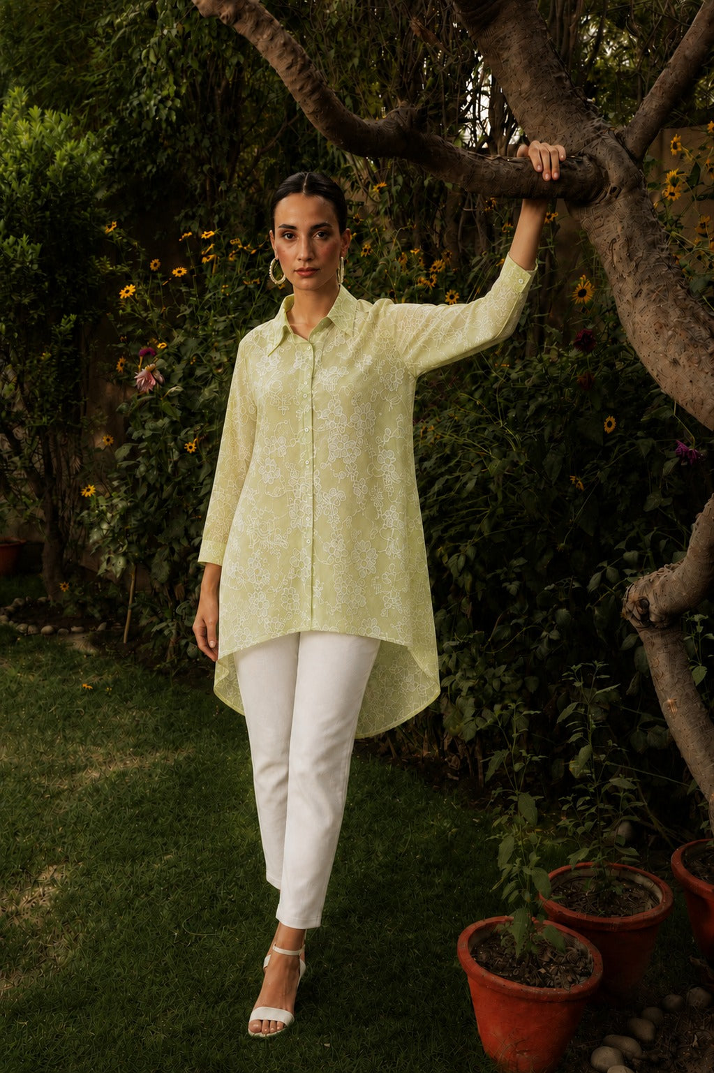 ELAHE SAKURA SEQUIN TUNIC - LIME GREEN