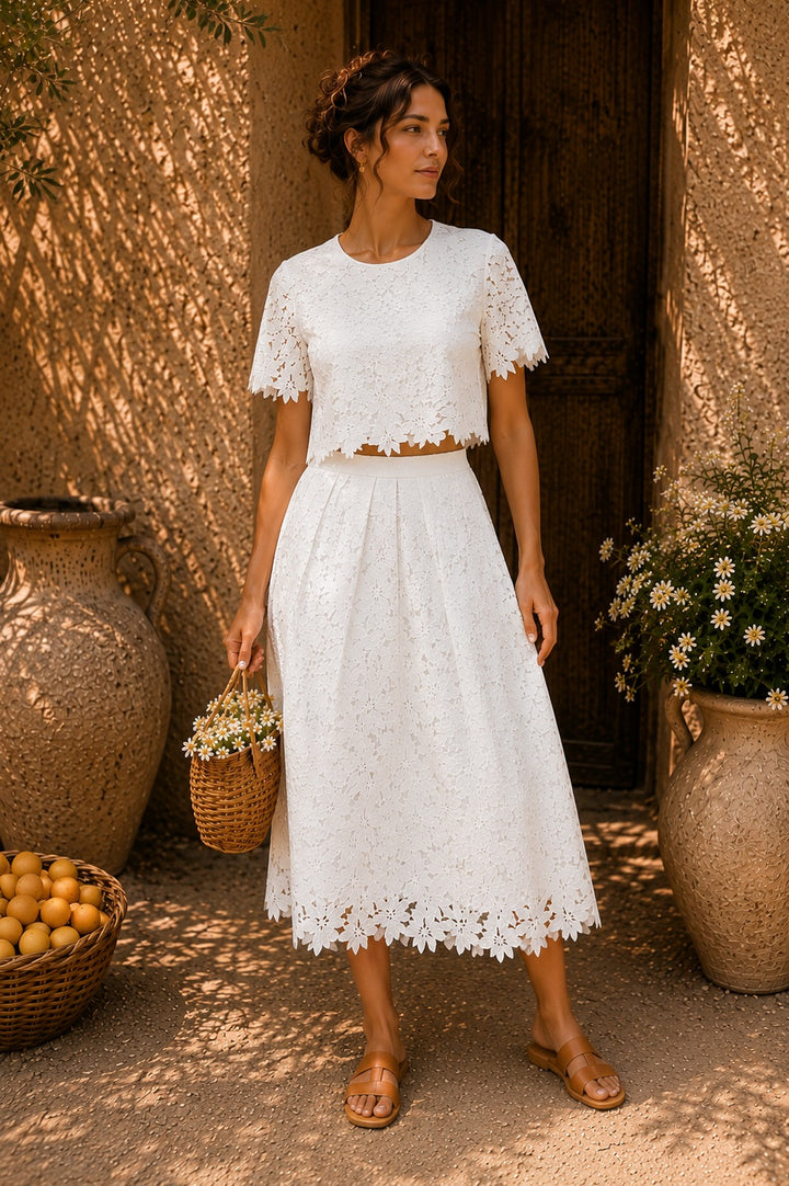MYRA MESH SKIRT SET - IVORY