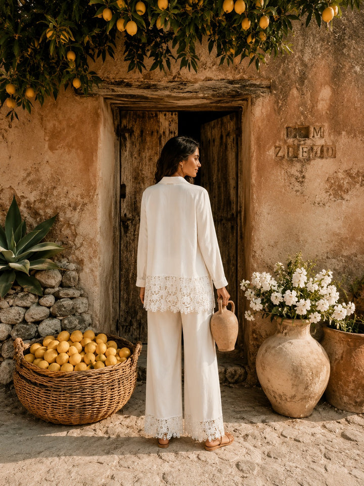 Cameron Cutwork Shirt Set - Ivory