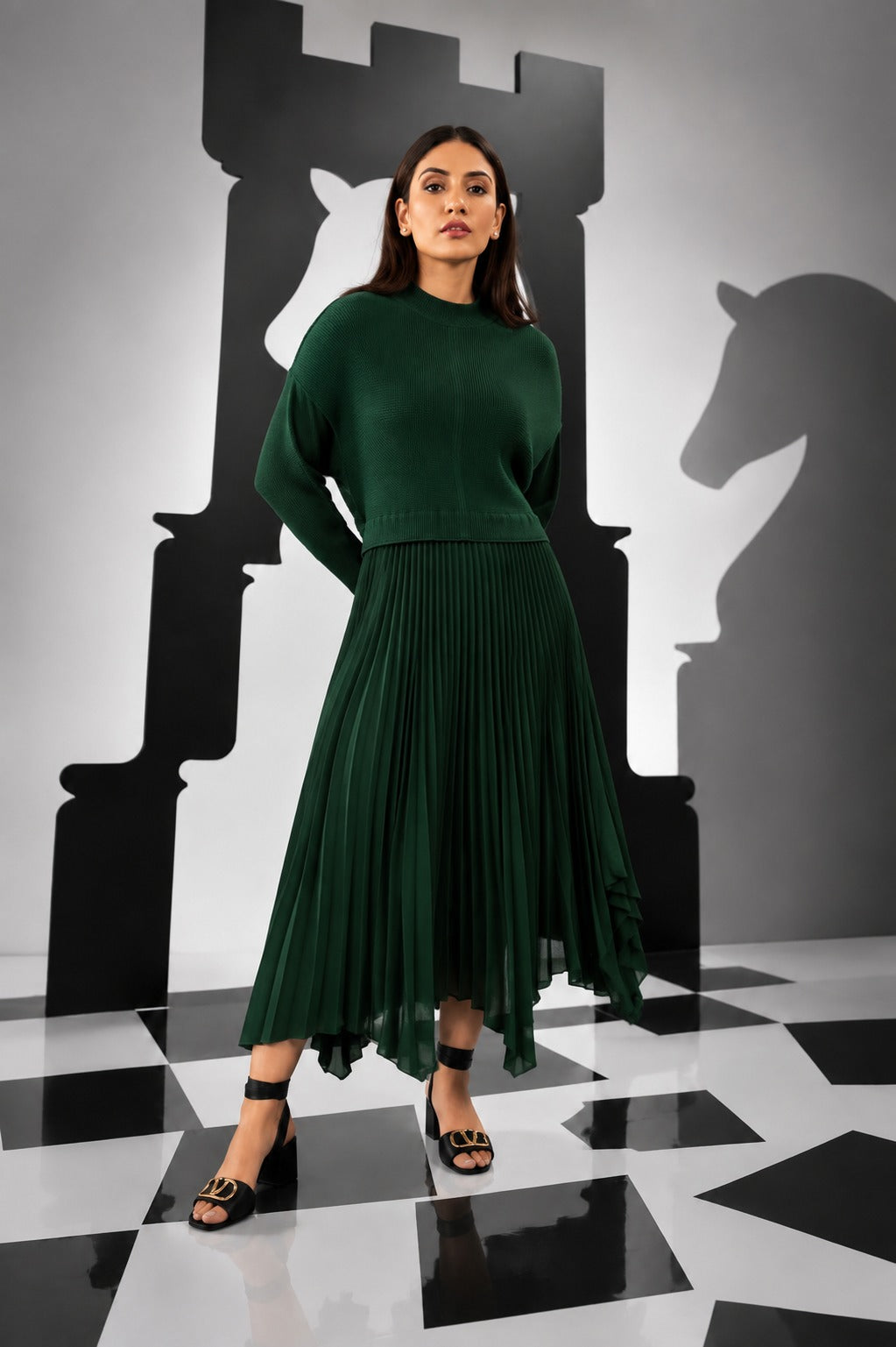Fanny Flare Up Cinched Dress - Evergreen