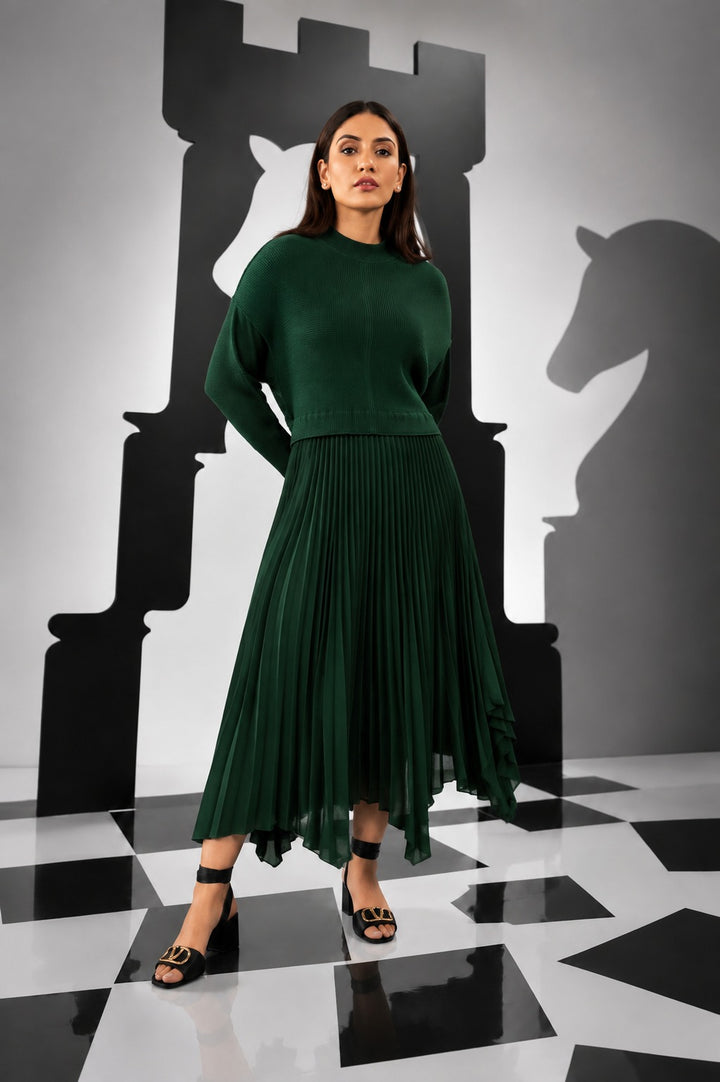 Fanny Flare Up Cinched Dress - Evergreen