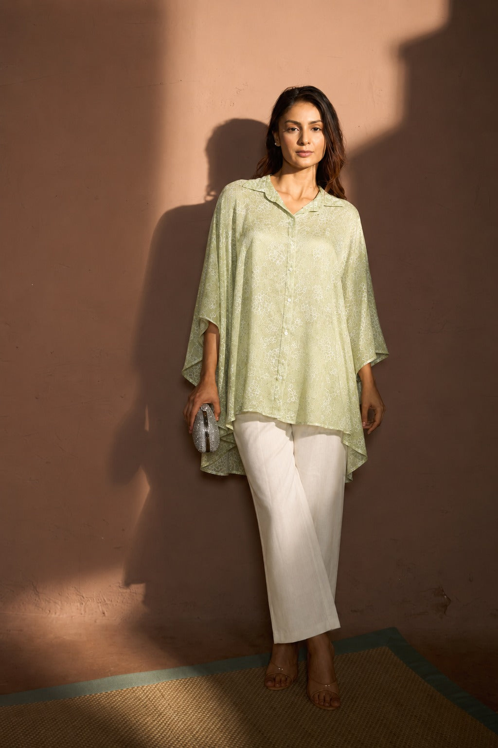 ELAHE EMBRIODERED ROSE SHIRT-PASTEL PISTACHIO GREEN