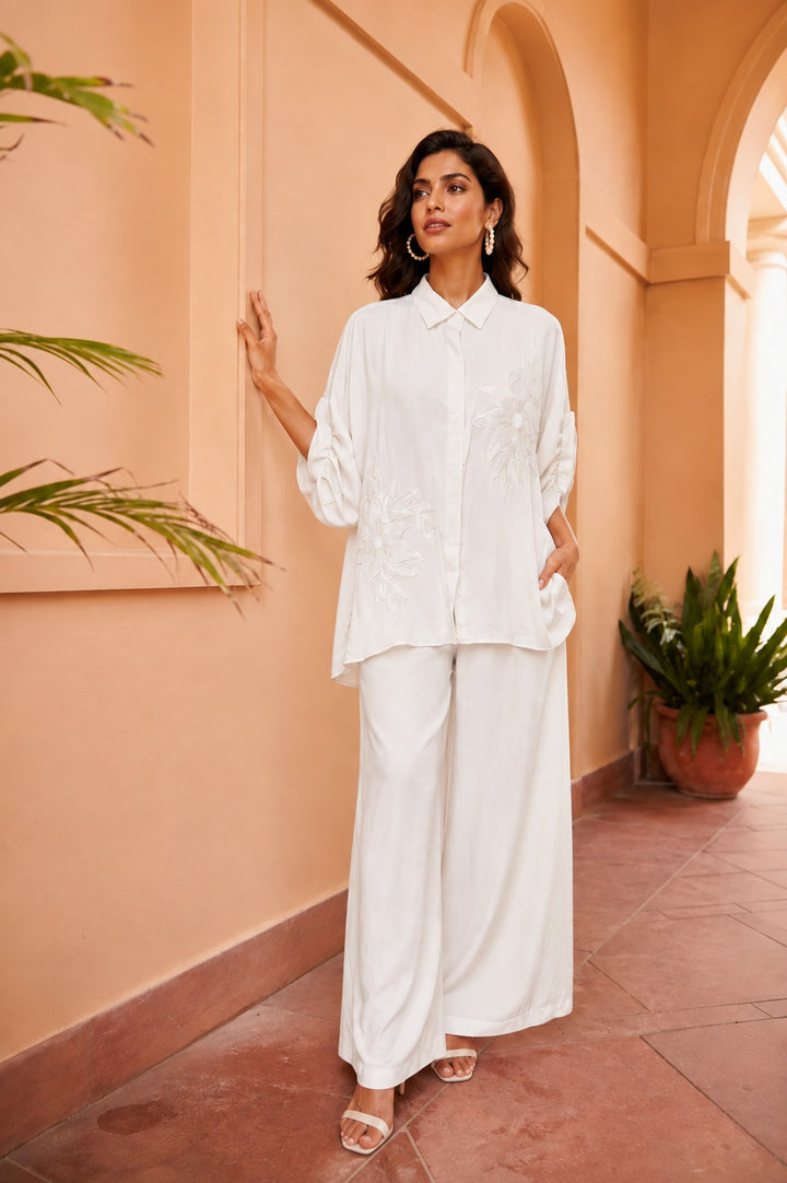 Divine Sequins Embroidered Kaftan Set - White
