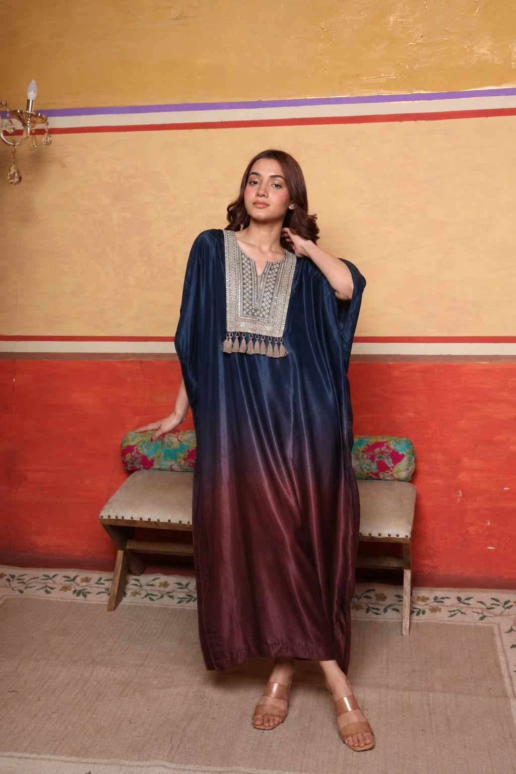 KATHYRN KAFTAN DRESS - BLUE & MAROON