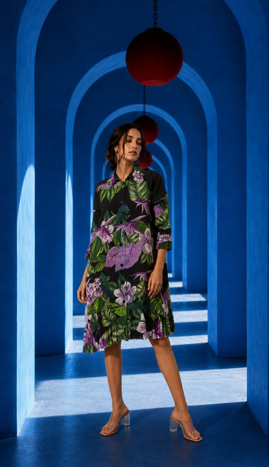 HELENA HIBISCUS DRESS - Black